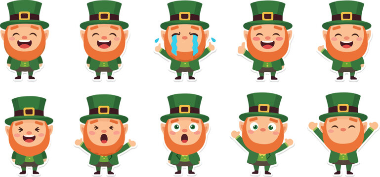 Happy leprechaun characters with various expressions