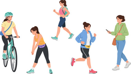 Active women exercising biking running with transparent background © Pandaman1102