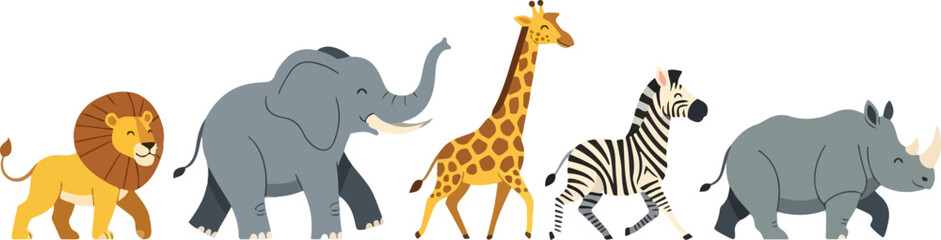 Fototapeta premium African animals line up with transparent background