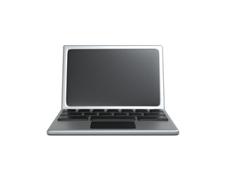 Gray Metal Laptop Opened with Black Screen and Keyboard front view