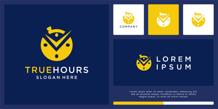 True hours logo design with abstract clock.