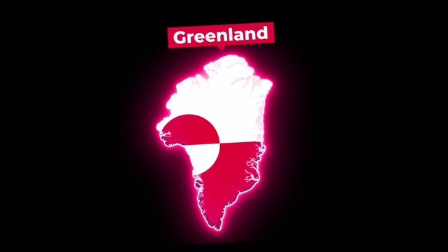 Greenland Map Animation with National Flag and Glowing Border for Arctic Geopolitics, Climate Change Impact, and Natural Resource Exploration in Global Market