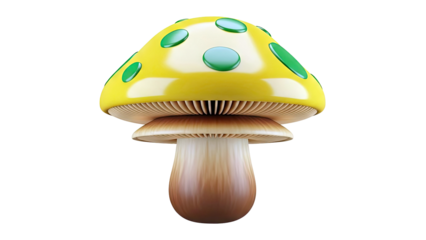 Cartoon Yellow Mushroom with Green Spots