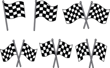 Checkered racing flags vector set for automotive sports, competition finish line icons for car race event