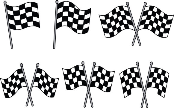 Checkered racing flags vector set for automotive sports, competition finish line icons for car race event