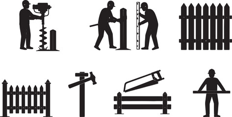 Obraz premium 6 Black Solid Fence Builder Silhouettes Set on White Background