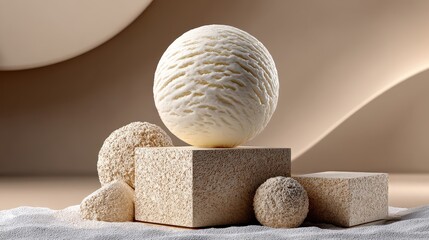 Minimalist Product Podium with Vanilla Ice Cream Scoop