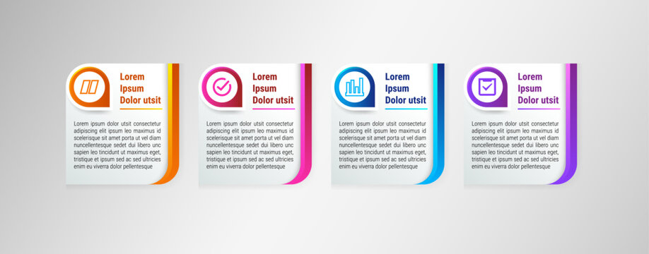  Data visualization with four steps. Empty process vector design. Editable blank options info graphics. gradient color combined with shadow effect. 