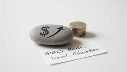 Conceptual image of financial growth and personal life goals including housing, travel, and