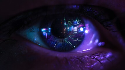 Futuristic gaze digital code reflects in intense eyes a modern innovation portrait