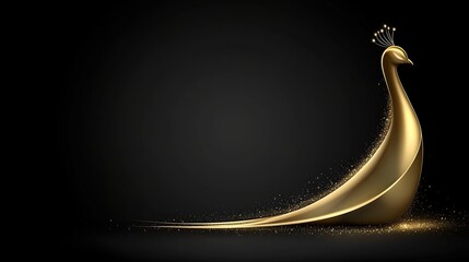 Elegant Golden Ribbon Flowing Sculpture Spiraling Upward Against A Deep Black Background