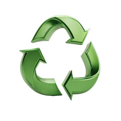 3D Metallic Green Recycling Arrows Circle Icon Isolated on White Background