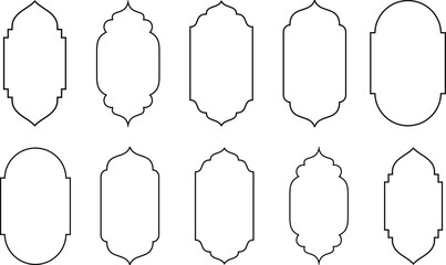 Fototapeta premium Islamic style border and frame design template vector element. Suitable for design element of Ramadan poster, Eid Mubarak greeting card, and copy space for Islamic quote text.