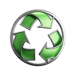 Obraz premium 3D Metallic Recycling Arrows Icon with Green Finish, Isolated on White Background, Eco Concept