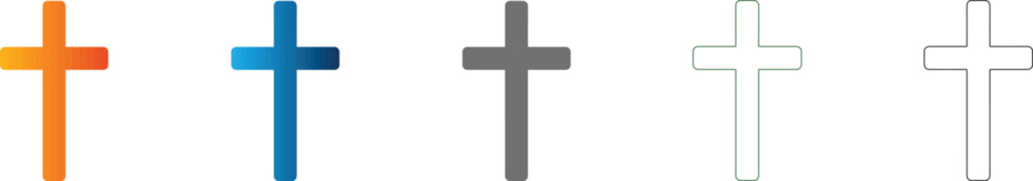 Church Cross Icon Set Flat Design Vector Illustration