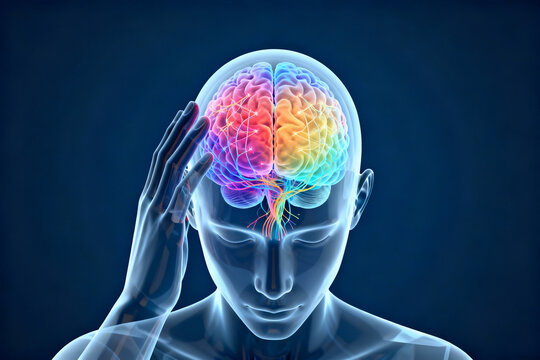 Human brain with colorful neural activity - Powered by Adobe