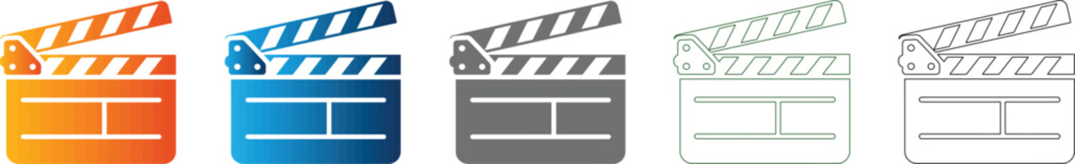 Clapperboard Movie Production Icon Set Flat Design Vector