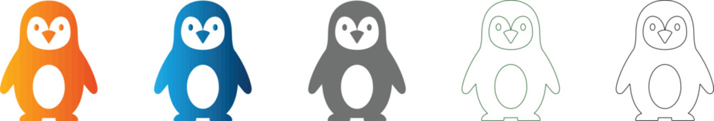 Fototapeta premium Penguin simple flat icon set graphic illustration