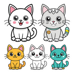 Fototapeta premium Cheerful Cat Duo in Playful Pose: Two adorable cat cartoons stand side-by-side on a playful background, each boasting a unique and vibrant coat.