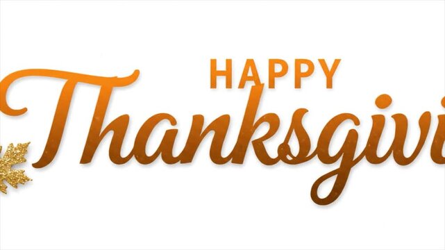 Happy Thanksgiving text with golden leaf graphic