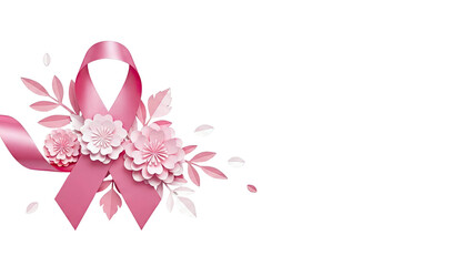 Obraz premium Pink Ribbon with Paper Flowers and Leaves