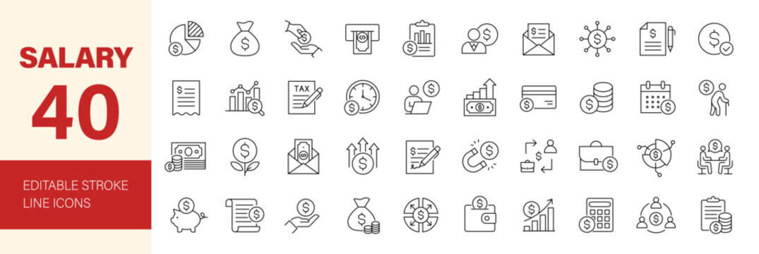 Salary icon set. Editable line icons. Vector illustration.