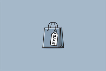 Flat vector illustration of a shopping bag with sale tag, discount concept for retail, e-commerce, promotion, seasonal sale, minimal modern background.
