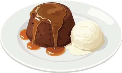 Fototapeta premium Rich Chocolate Pudding with Ice Cream and Caramel Sundae Dessert