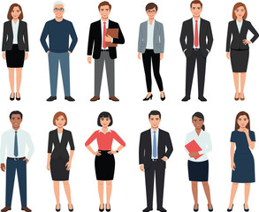 Obraz premium Diverse business professionals character vector set, corporate office workers in formal suits and smart casual attire