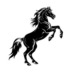 Black horse silhouette vector illustration of a wild stallion running free, featuring a mustang outline design isolated on white for equine and equestrian art