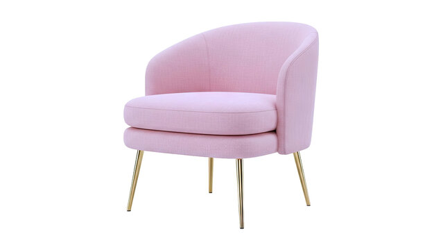 Pink upholstered accent chair with gold legs