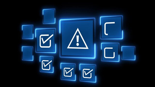 Error warning concept on the black background. Warning system for notification error and maintenance. Motion graphics of Incident, risk, contingency management. 4k video animation.