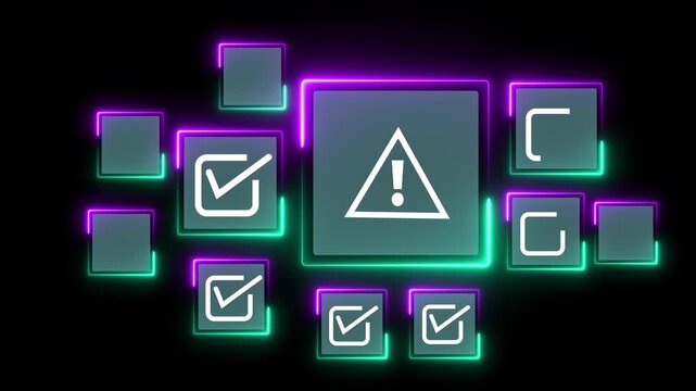 Error warning concept on the black background. Warning system for notification error and maintenance. Motion graphics of Incident, risk, contingency management. 4k video animation.