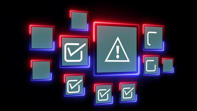 Error warning concept on the black background. Warning system for notification error and maintenance. Motion graphics of Incident, risk, contingency management. 4k video animation.
