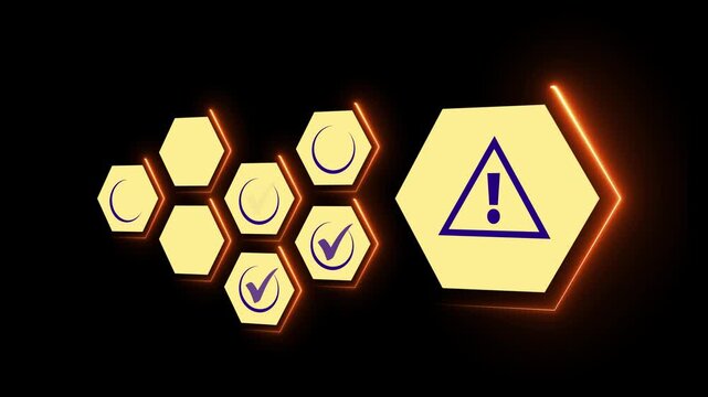Error warning concept on the black background. Warning system for notification error and maintenance. Motion graphics of Incident, risk, contingency management. 4k video animation.