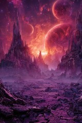 Pink Purple Fantasy Alien Landscape Cityscape