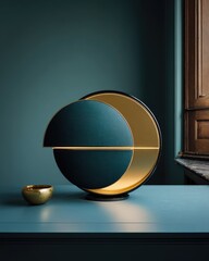 Teal And Gold Geometric Table Lamp On Dark Teal Table