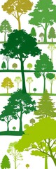 Fototapeta premium Stylized tree silhouettes in various green shades on a white background, simple and modern design, minimalist, silhouette