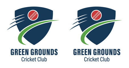 Green Grounds Cricket Club Logo Design with Sports Shield and Cricket Ball Vector Illustration for Professional Athletics and Team Identity