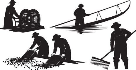 5 Black Solid Silhouettes of Cranberry Farmers © AADIL