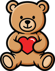 Fototapeta premium A cute cartoon teddy bear holding a red heart in its paws on a white background