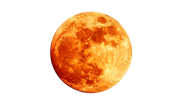 Vibrant orange planet isolated on transparent background - Powered by Adobe