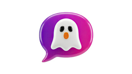 3D Ghost Icon in Purple Speech Bubble