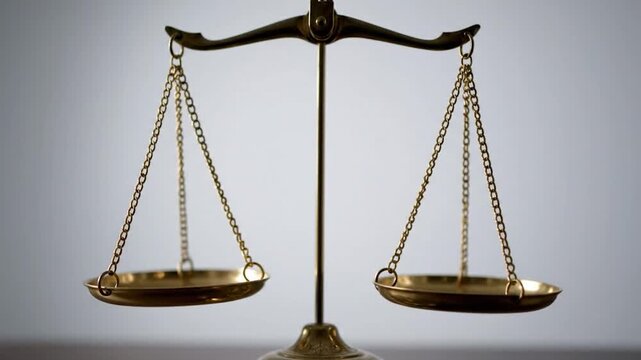 A brass balance scale stands empty, poised for judgment