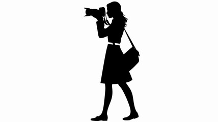 Silhouette of professional woman photographer taking photos with dslr camera in studio crisp clean vector illustration for creative photography content creation visual storytelling graphic design proj
