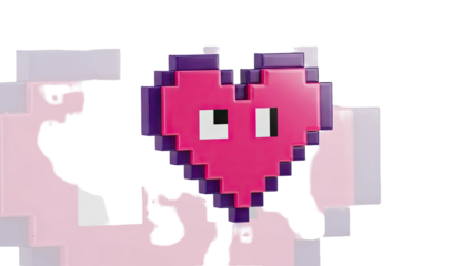 3D Pixel Art Heart with Pink and Purple Colors