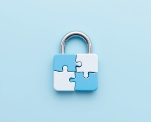 Cyberbullying prevention concept. Colorful puzzle lock on a blue background symbolizing security and solution.