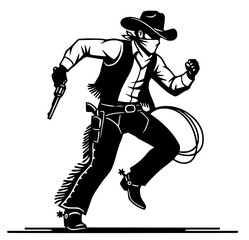 cowboy with lasso and gun running 