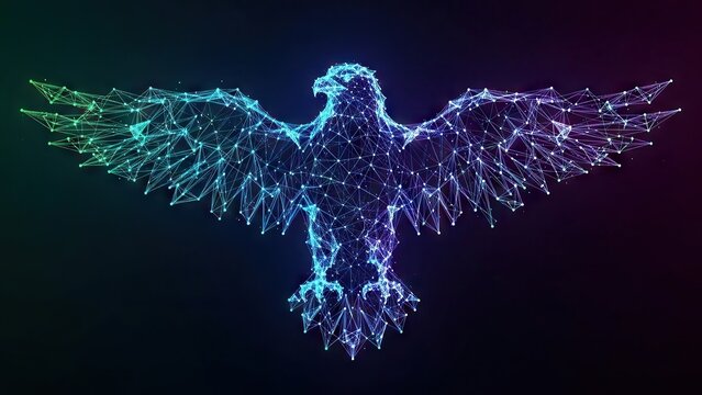 Abstract eagle illustration with open wings against a dark background