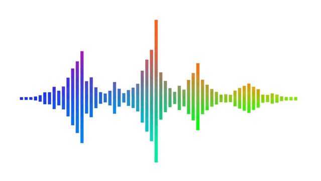 Colorful sound wave equalizer representation showing a spectrum of audio frequencies and amplitudes